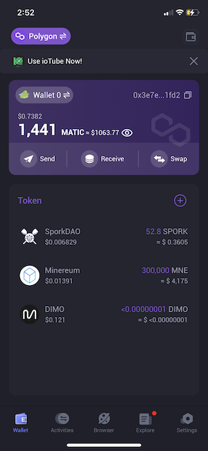 Step 4) You will now see DIMO appear in your ioPay wallet!