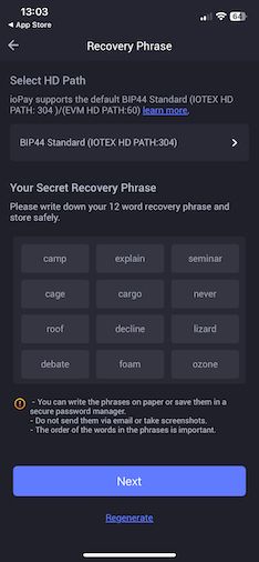 ioPay v2.6 - Recovery phrases, Activity hub, NFTs and more