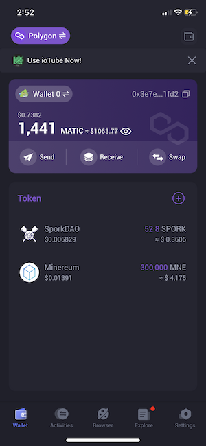 Select the + button on the right of "Token" to see the list of supported tokens you can add