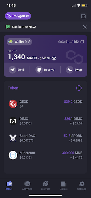 You will now see GEOD appear in your ioPay wallet!
