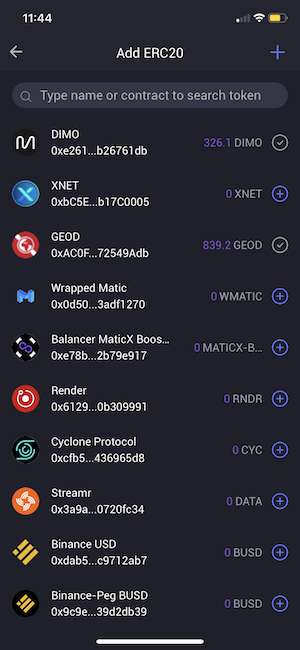 Add GEOD by selecting it from the list of ERC20 tokens